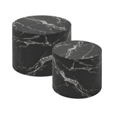 Oikiture Round Coffee Table Set of 2 Marble Effect Black - Top-Down View