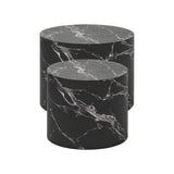 Oikiture Round Coffee Table Set of 2 Marble Effect Black - 45-Degree Angle