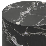 Oikiture Round Coffee Table Set of 2 Marble Effect Black - Rear View