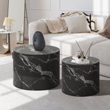 Oikiture Round Coffee Table Set of 2 Marble Effect Black