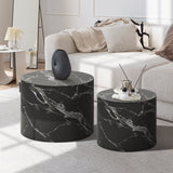 Oikiture Round Coffee Table Set of 2 Marble Effect Black - Front View