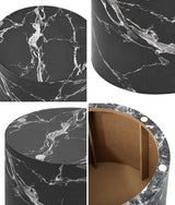 Oikiture Round Coffee Table Set of 2 Marble Effect Black - Side View