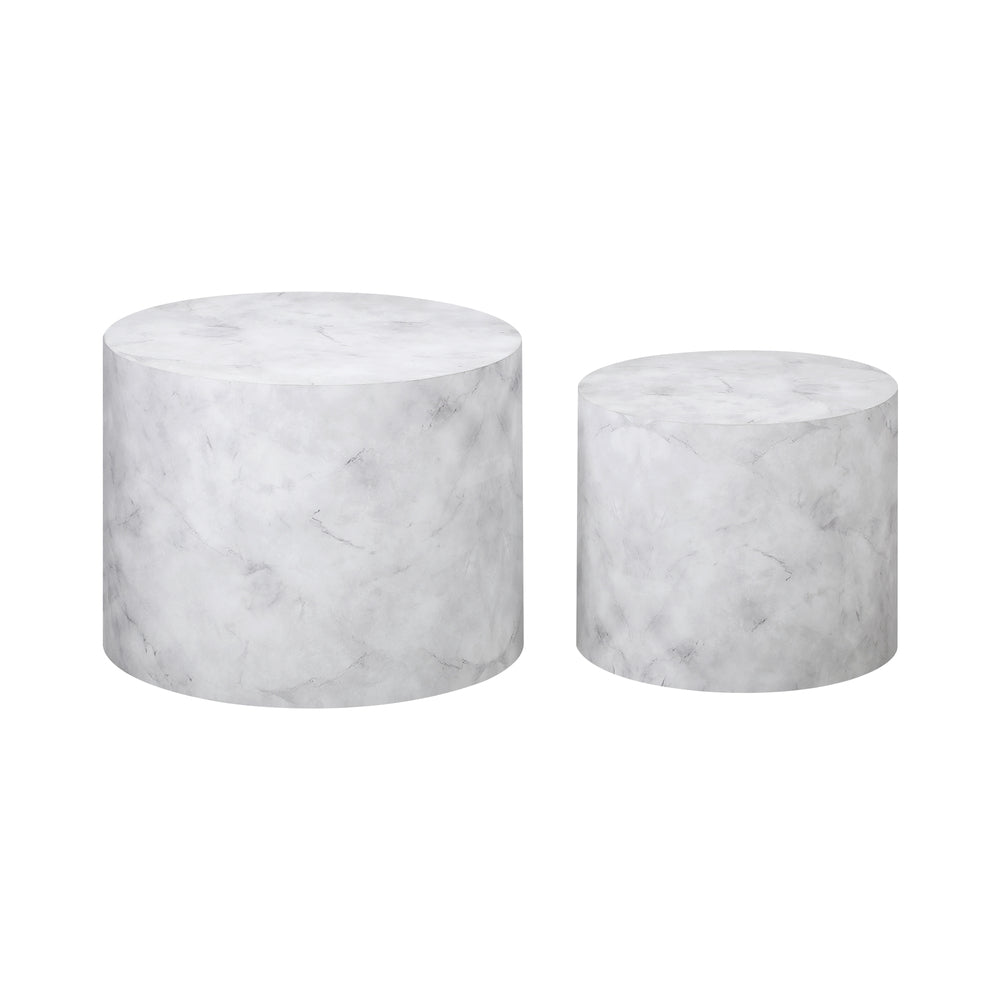 Oikiture Round Coffee Table Set of 2 Marble Effect White