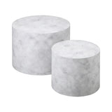 Oikiture Round Coffee Table Set of 2 Marble Effect White - Side View