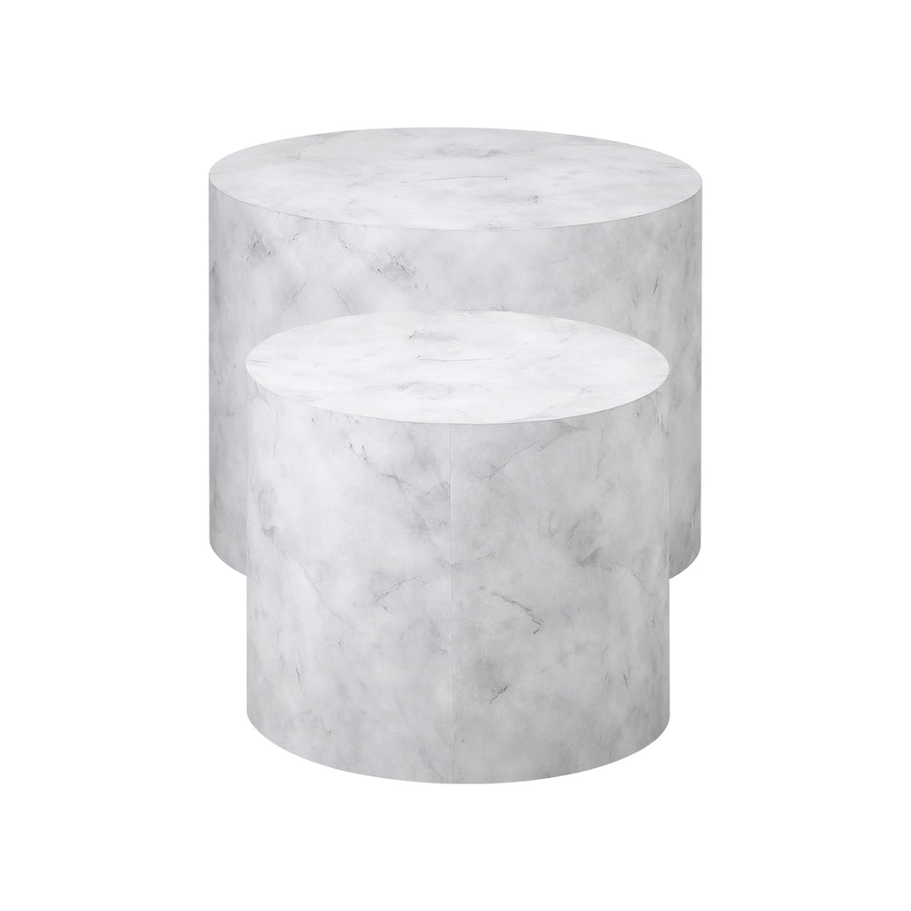 Oikiture Round Coffee Table Set of 2 Marble Effect White