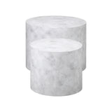 Oikiture Round Coffee Table Set of 2 Marble Effect White - Close-Up Angle