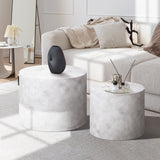 Oikiture Round Coffee Table Set of 2 Marble Effect White - Rear View