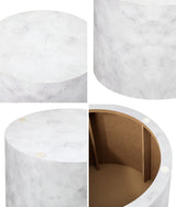 Oikiture Round Coffee Table Set of 2 Marble Effect White - Front View