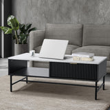 Oikiture Coffee Table 1 Drawer Sofa End Table Open Shelf Black & White