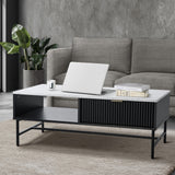 Oikiture Coffee Table 1 Drawer Sofa End Table Open Shelf Black & White - Front View