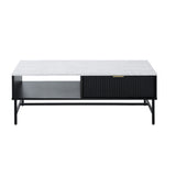 Oikiture Coffee Table 1 Drawer Sofa End Table Open Shelf Black & White