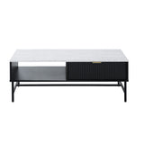 Oikiture Coffee Table 1 Drawer Sofa End Table Open Shelf Black & White - Extra Image