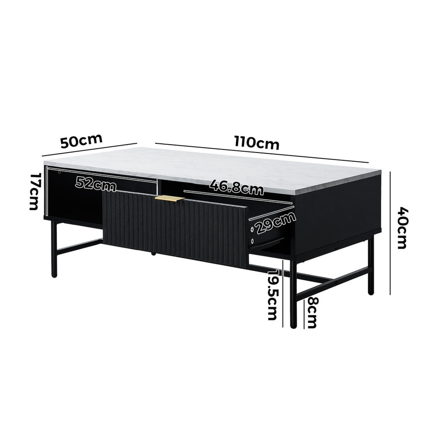 Oikiture Coffee Table 1 Drawer Sofa End Table Open Shelf Black & White