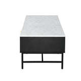 Oikiture Coffee Table 1 Drawer Sofa End Table Open Shelf Black & White - Close-Up Angle