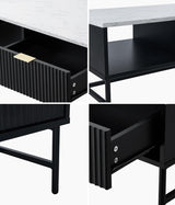 Oikiture Coffee Table 1 Drawer Sofa End Table Open Shelf Black & White