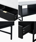 Oikiture Coffee Table 1 Drawer Sofa End Table Open Shelf Black & White