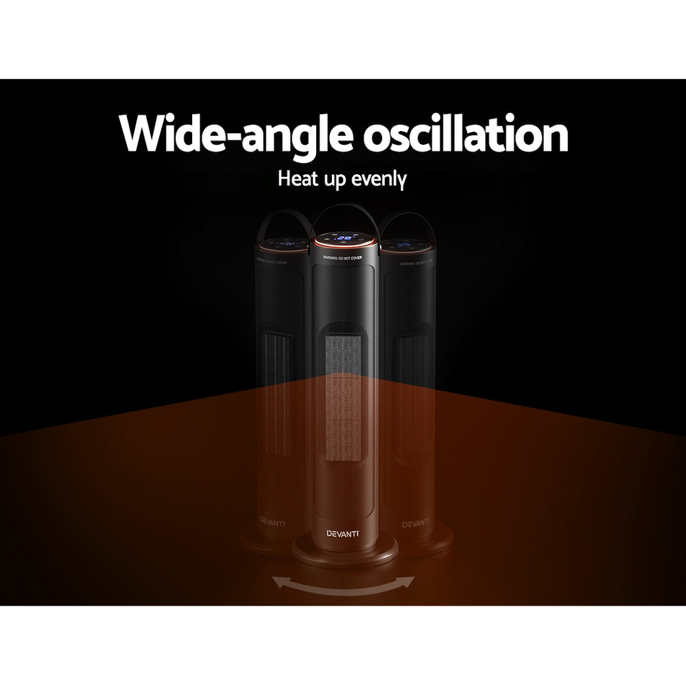 Devanti 2000W Ceramic Tower Heater with Eco Mode and Remote Control