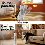 Devanti 2000W Ceramic Tower Heater Space Heaters Oscillating Indoor White - Low Angle