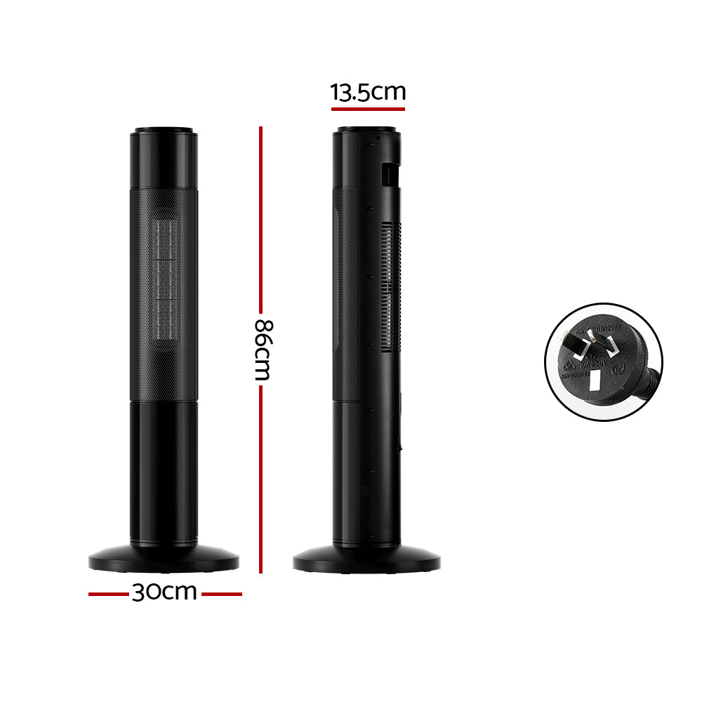 Devanti 2000W Ceramic Tower Heater with 3D Flame and Oscillation