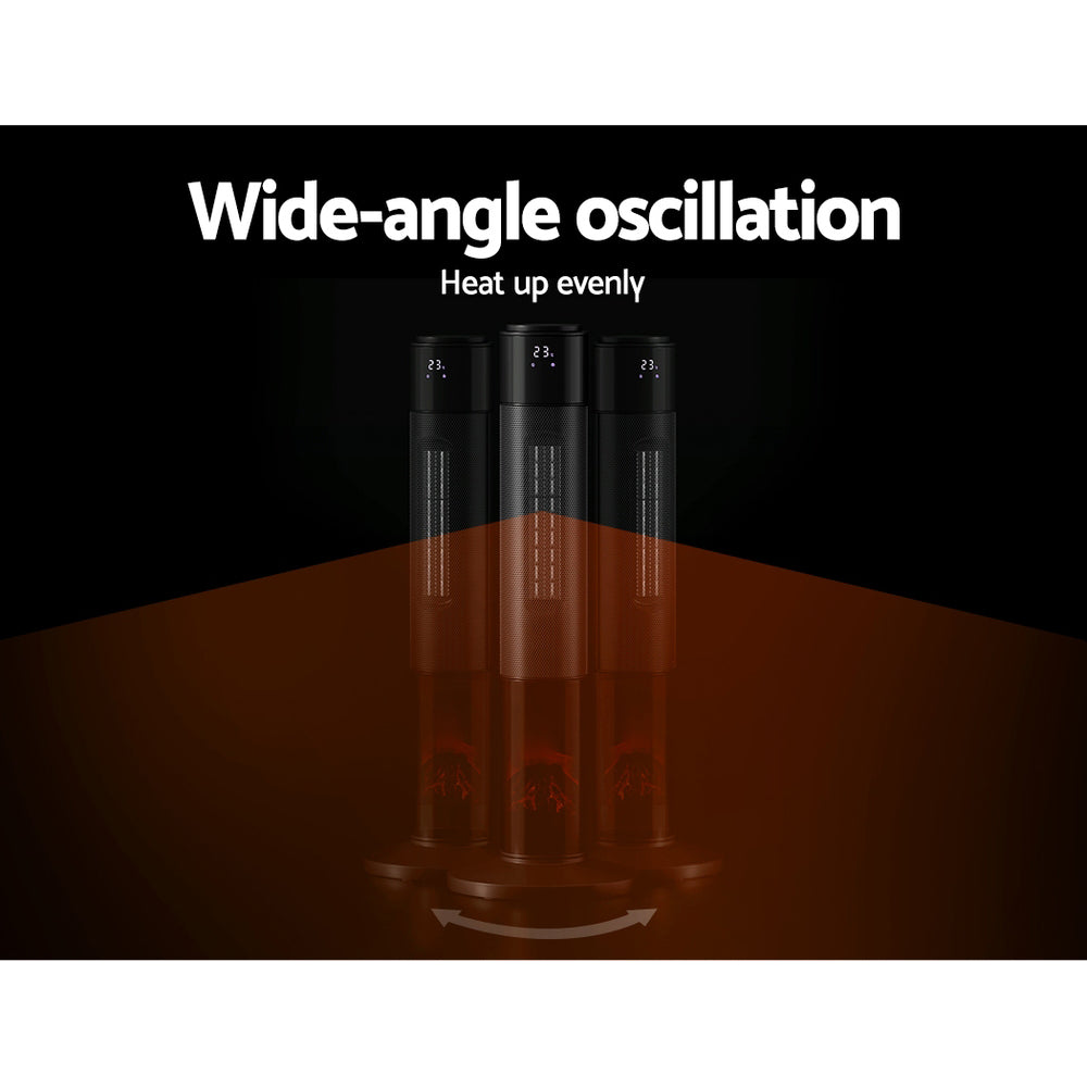 Devanti 2000W Ceramic Tower Heater with 3D Flame and Oscillation