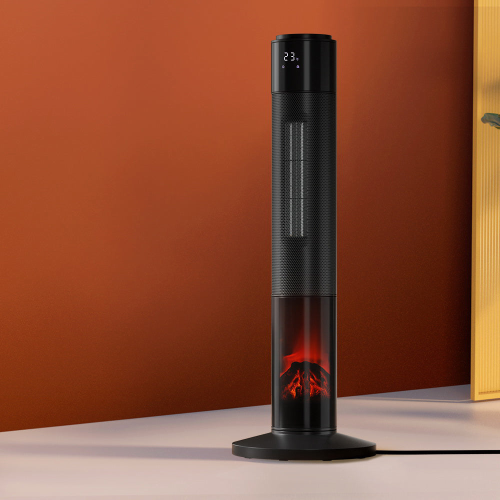 Devanti 2000W Ceramic Tower Heater with 3D Flame and Oscillation