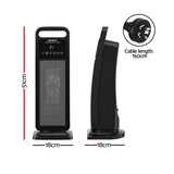 Devanti 2000W Ceramic Tower Heater Space Heaters Indoor Oscillating Black - Front View