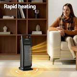 Devanti 2000W Ceramic Tower Heater Space Heaters Indoor Oscillating Black - Top-Down View
