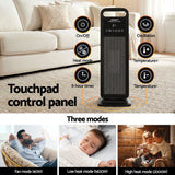Devanti 2000W Ceramic Tower Heater Space Heaters Indoor Oscillating Black - 45-Degree Angle
