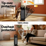Devanti 2000W Ceramic Tower Heater Space Heaters Indoor Oscillating Black - Low Angle