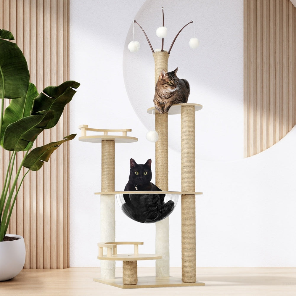 Alopet 132cm Wooden Cat Tree Scratching Post Acrylic Bowl