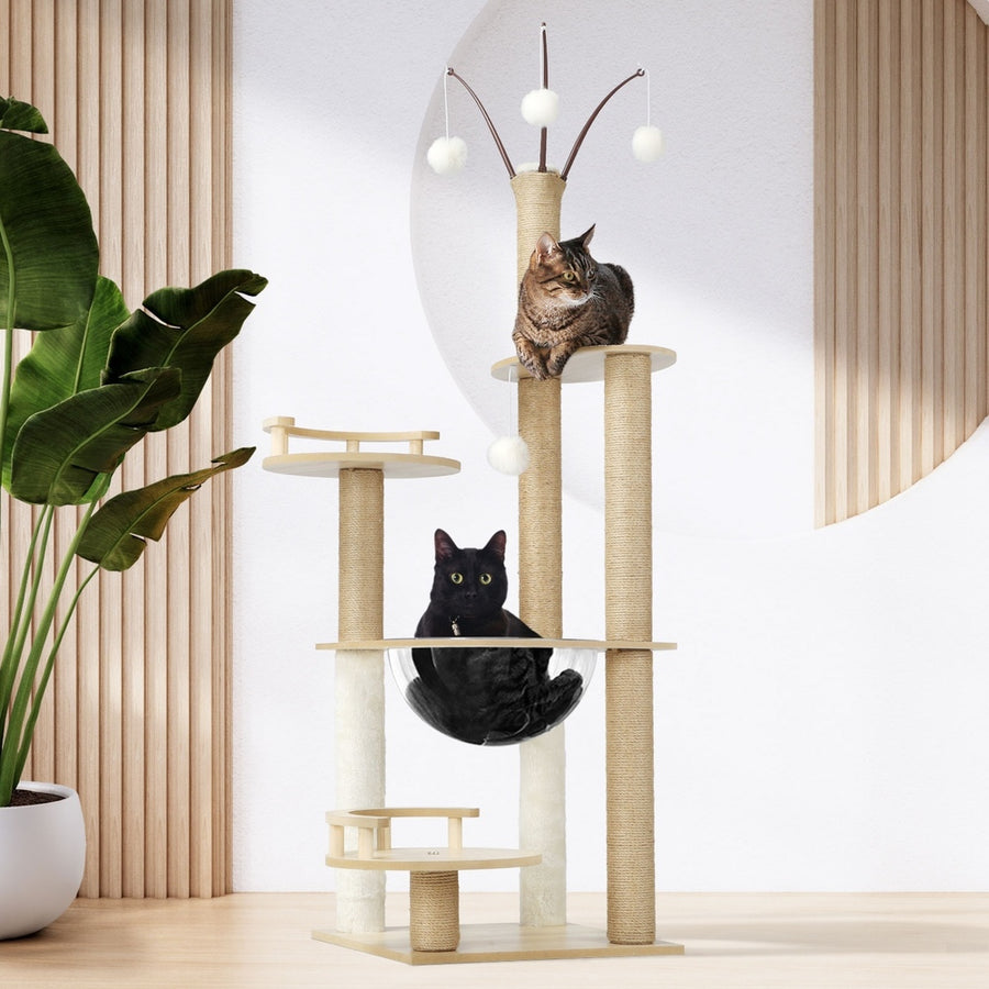 Alopet 132cm Wooden Cat Tree Scratching Post Acrylic Bowl
