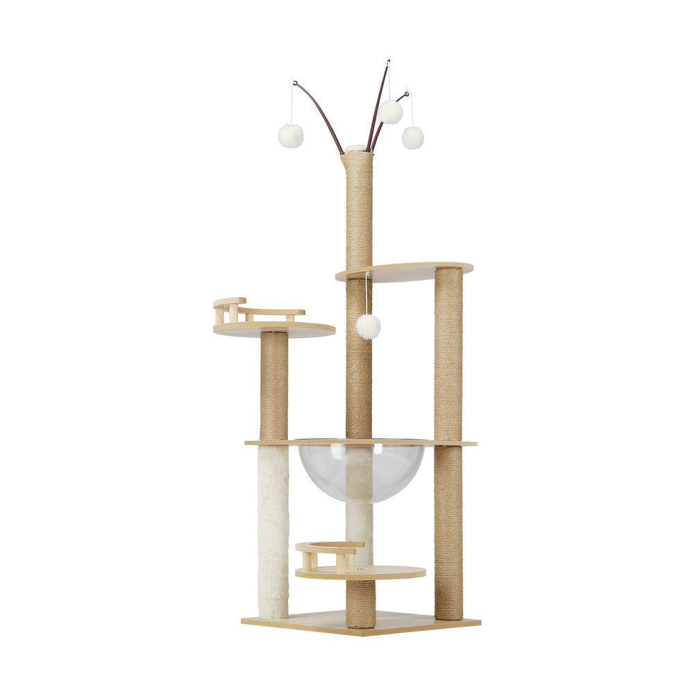 Alopet 132cm Wooden Cat Tree Scratching Post Acrylic Bowl