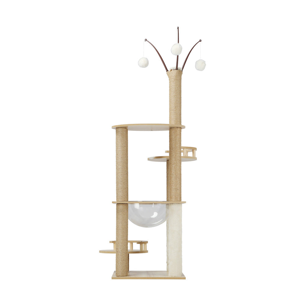 Alopet 132cm Wooden Cat Tree Scratching Post Acrylic Bowl