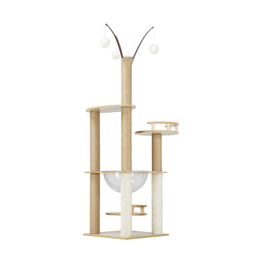 Alopet 132cm Wooden Cat Tree Scratching Post Acrylic Bowl