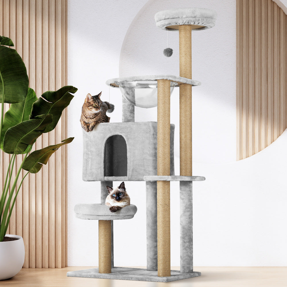 Alopet 140cm Cat Tree, Grey Cat Tower Scratching Post