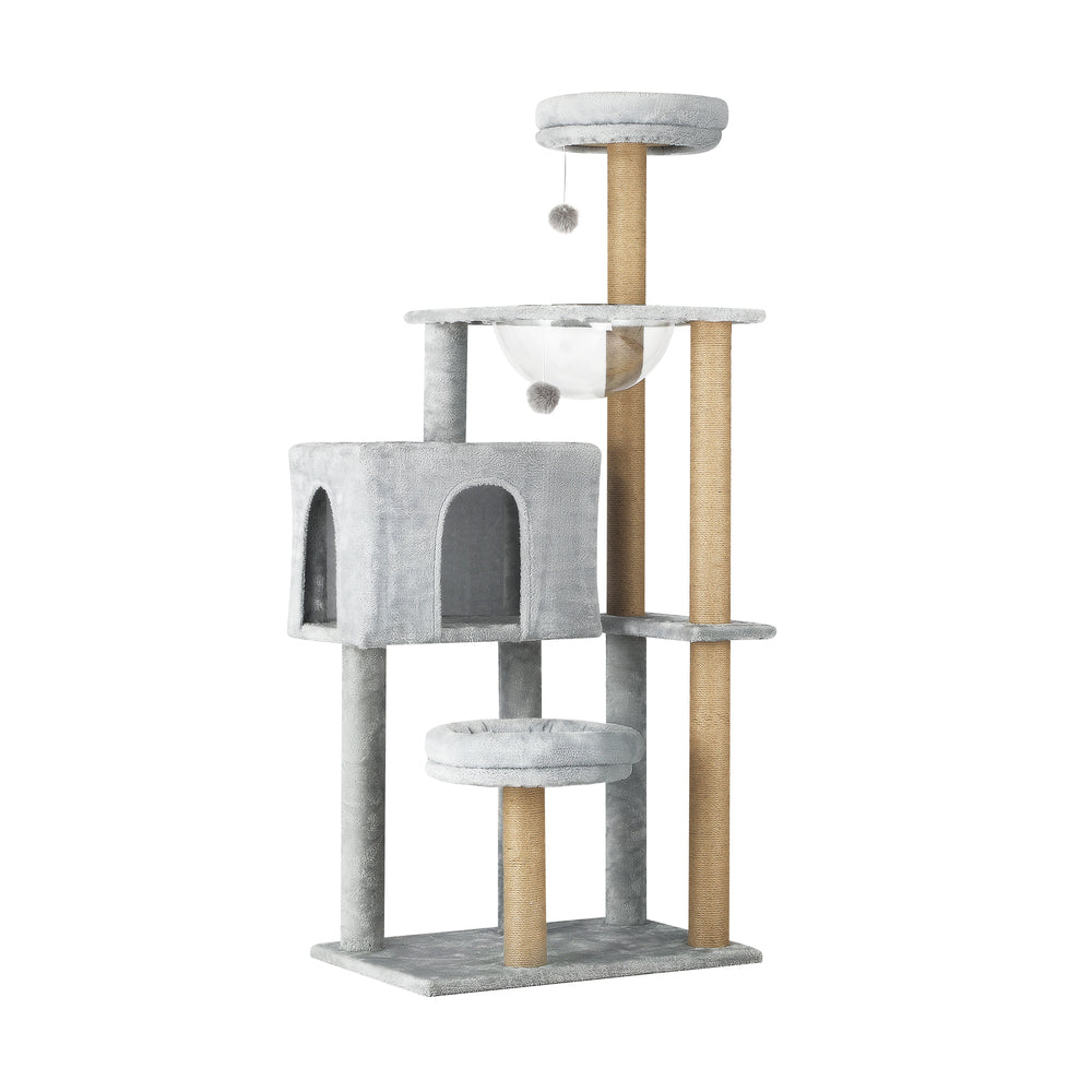 Alopet 140cm Cat Tree, Grey Cat Tower Scratching Post