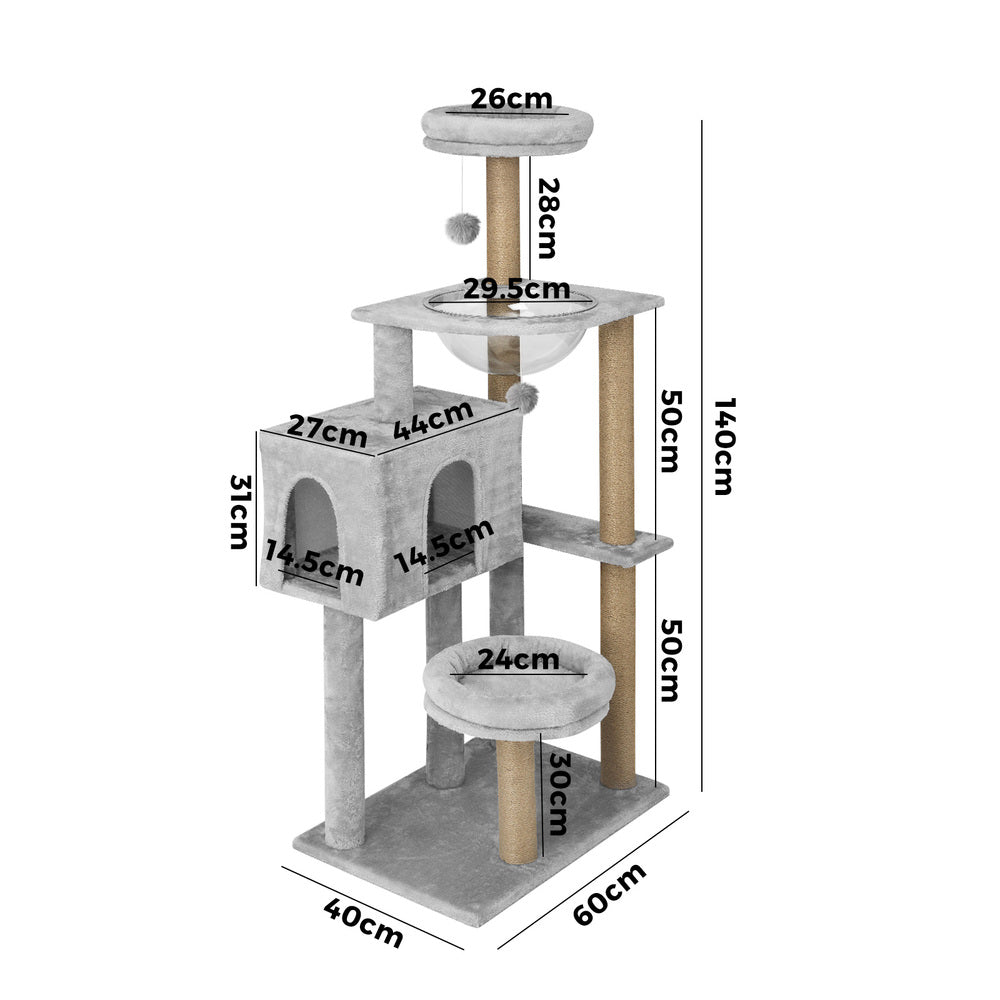 Alopet 140cm Cat Tree, Grey Cat Tower Scratching Post