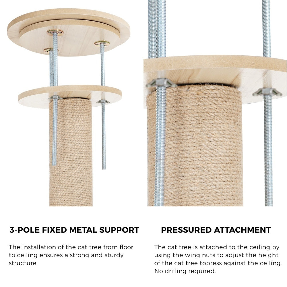 Alopet Cat Tree Wood Tower Scratching 270cm Post Floor to Ceiling
