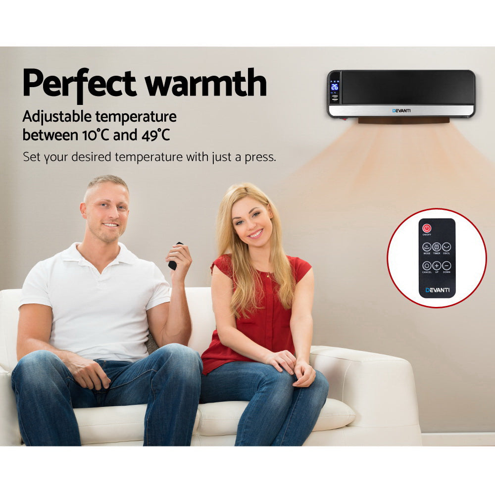 Devanti 2000W Black Wall-Mounted Ceramic Heater