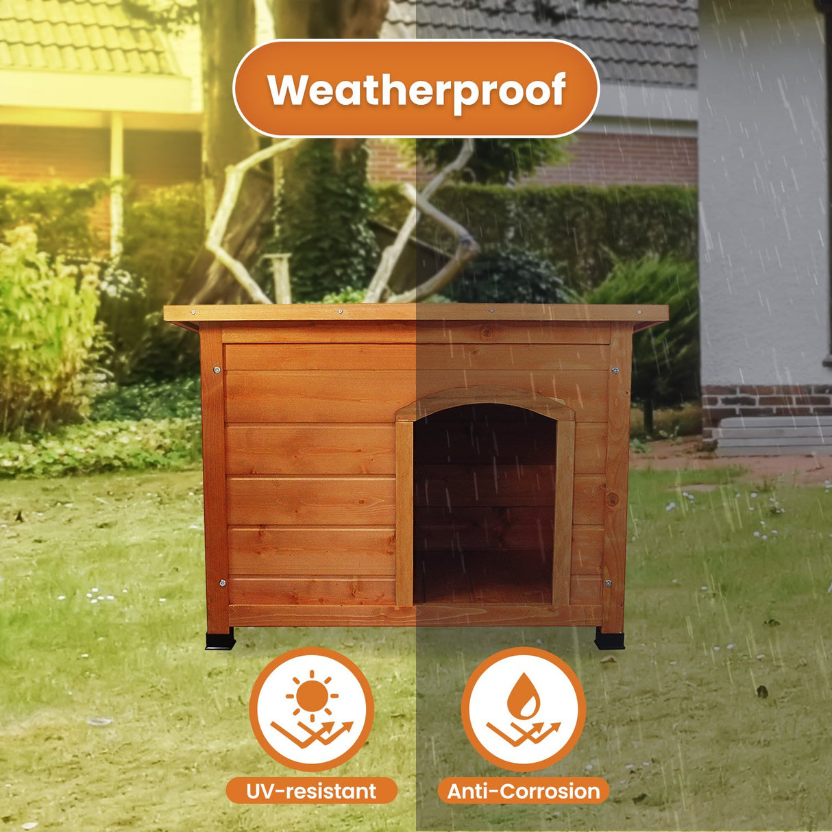 Little Buddies Wooden Flat Roof Dog Kennel - Large