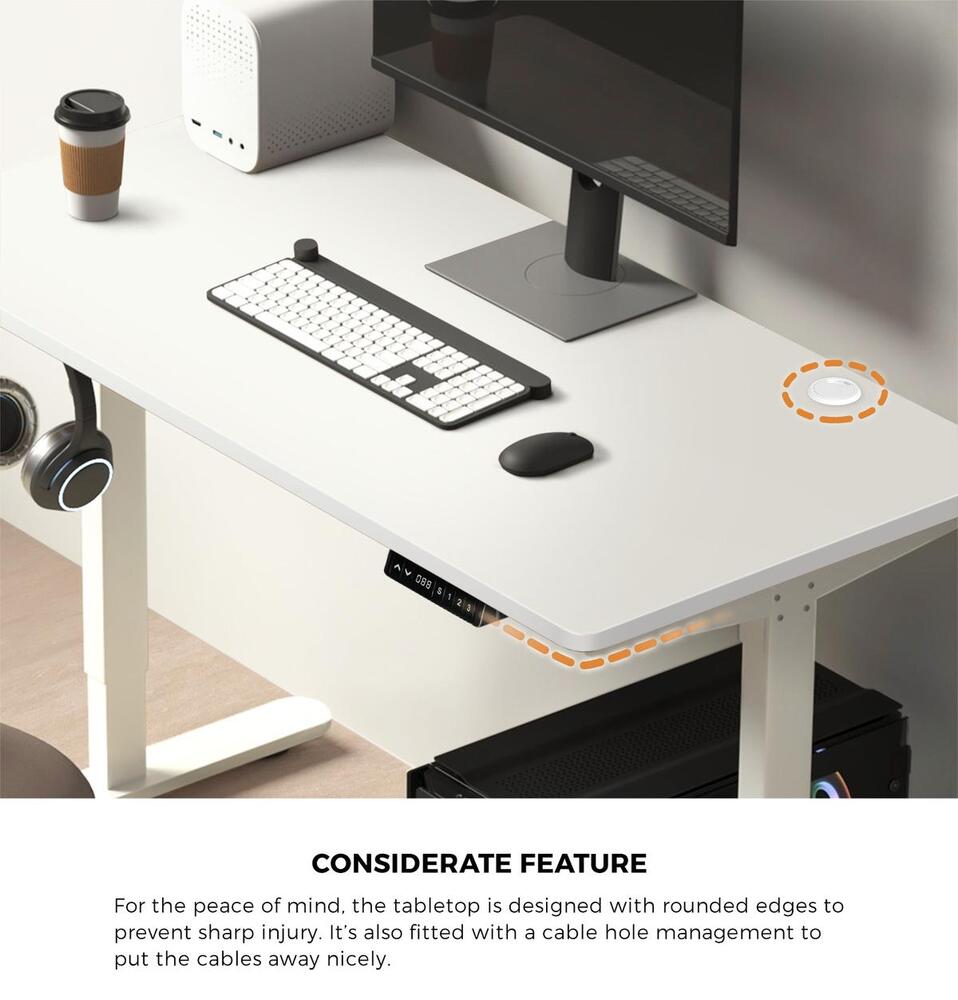 Oikiture Standing Desk Top with Drilled Hole White 150x75cm