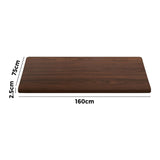 Oikiture Standing Desk Top with Drilled Hole Walnut 160x75cm - Top-Down View
