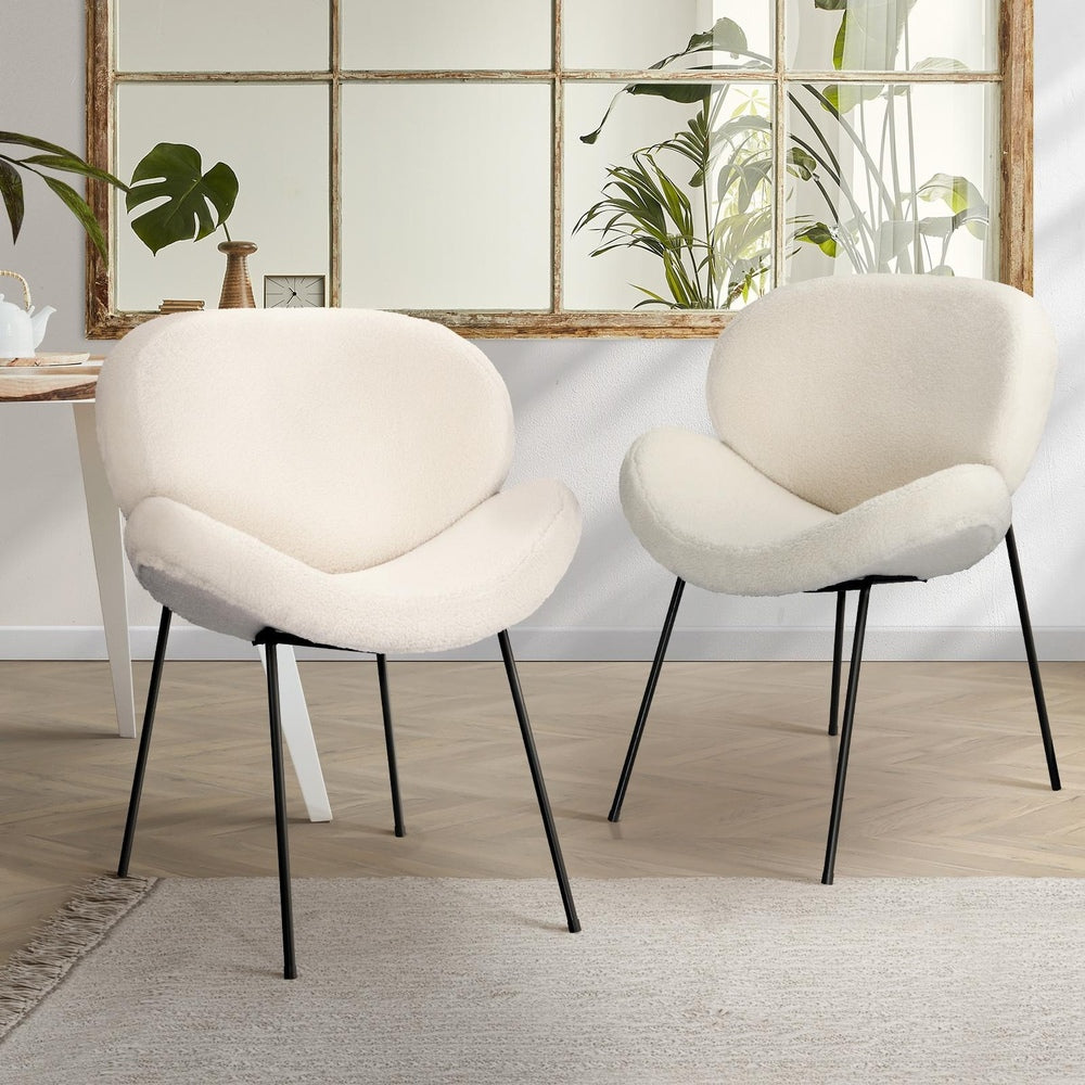 Oikiture 2PCS Dining Chair Faux Sherpa Cream