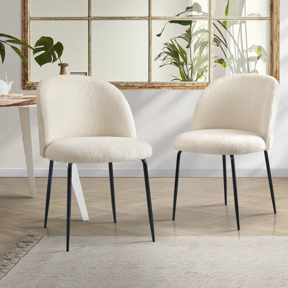 Oikiture 2x Dining Chairs Upholstered Sherpa White
