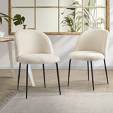 Oikiture 2x Dining Chairs Upholstered Sherpa White - Low Angle