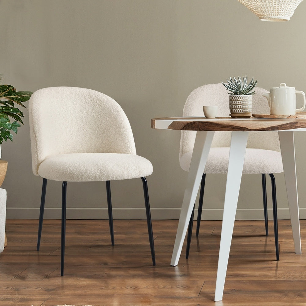 Oikiture 8x Dining Chairs Upholstered Sherpa White