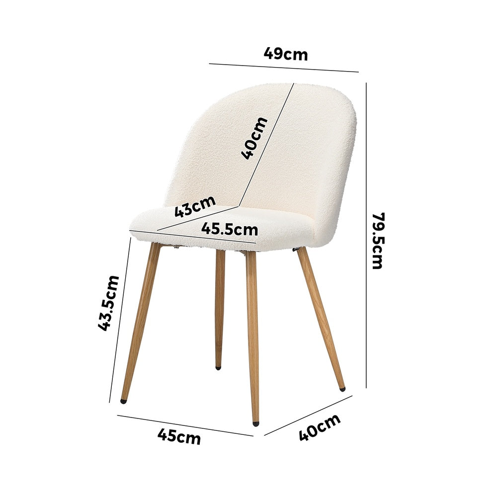 Oikiture 2x Dining Chairs Upholstered Sherpa Wooden White