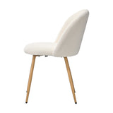 Oikiture 2x Dining Chairs Upholstered Sherpa Wooden White - Front View