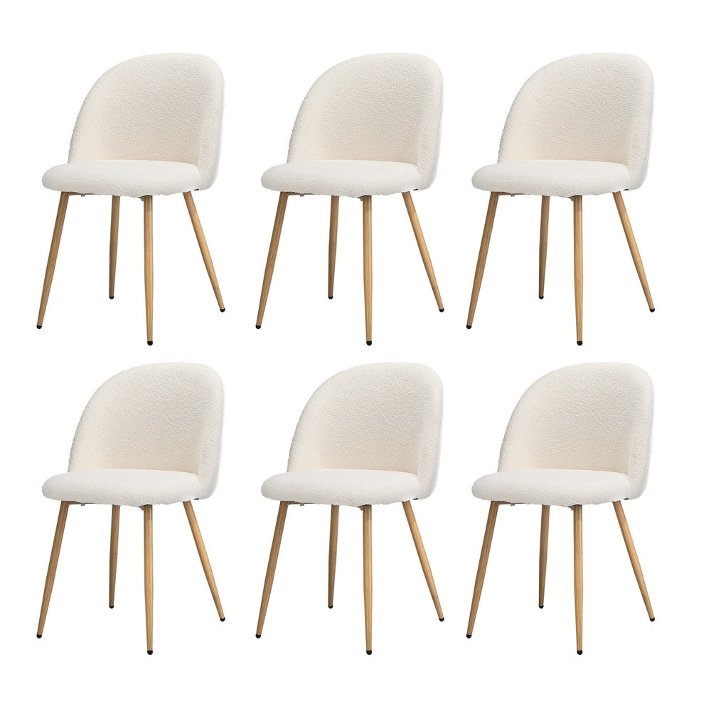 Oikiture 6x Dining Chairs Upholstered Sherpa Wooden White