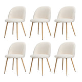 Oikiture 6x Dining Chairs Upholstered Sherpa Wooden White - Rear View